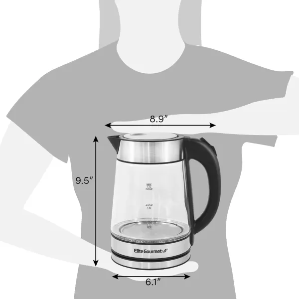 imageElite Gourmet EKT1001 Electric 10L BPAFree 1100W Glass Kettle Cordless 360 Base Stylish Blue LED Interior Handy Auto ShutOff Function  Quickly Boil Water For Tea ampamp More BlackStainless Steel