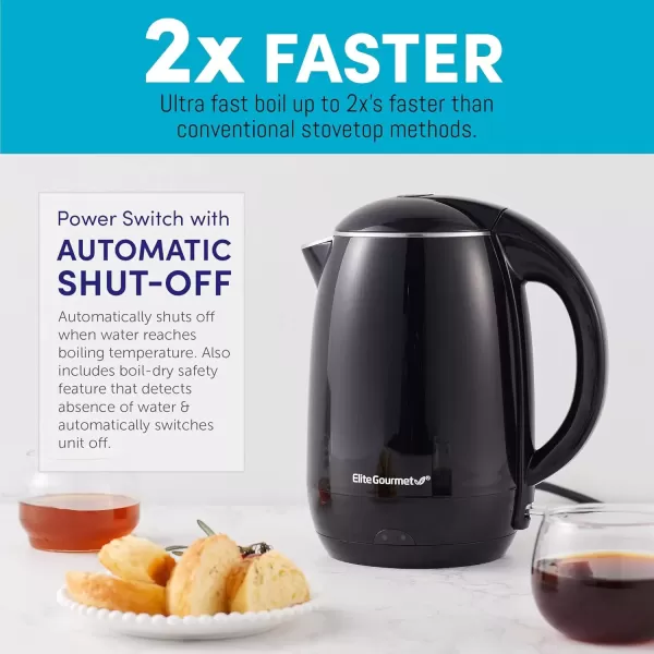 imageElite Gourmet EKT1001 Electric 10L BPAFree 1100W Glass Kettle Cordless 360 Base Stylish Blue LED Interior Handy Auto ShutOff Function  Quickly Boil Water For Tea ampamp More BlackBlack