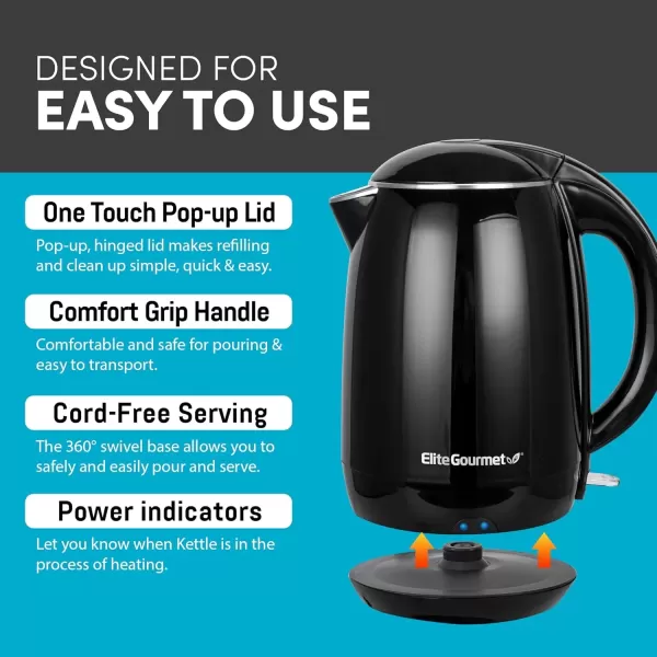 imageElite Gourmet EKT1001 Electric 10L BPAFree 1100W Glass Kettle Cordless 360 Base Stylish Blue LED Interior Handy Auto ShutOff Function  Quickly Boil Water For Tea ampamp More BlackBlack