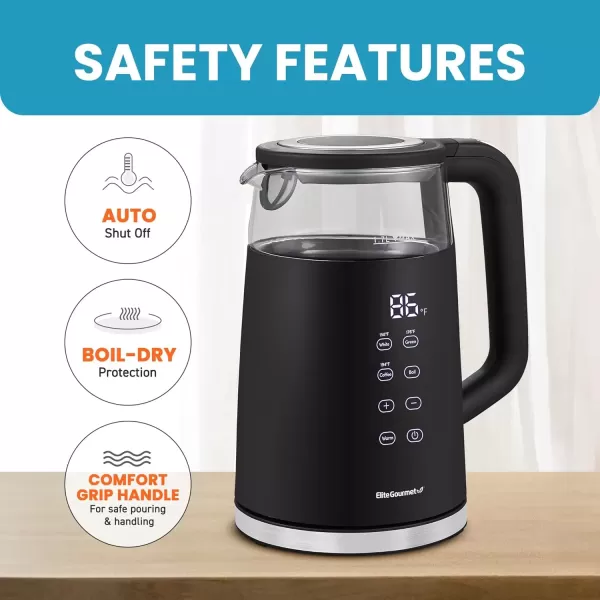 imageElite Gourmet EKT1203W 1350W Double Wall Insulated Cool Touch Electric Water Tea Kettle BPA Free Stainless Steel Interior and Auto ShutOffBlack