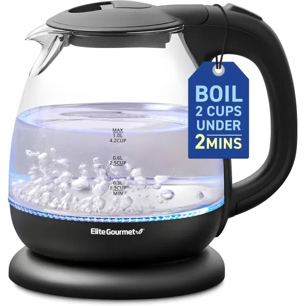 imageElite Gourmet EKT1203W 1350W Double Wall Insulated Cool Touch Electric Water Tea Kettle BPA Free Stainless Steel Interior and Auto ShutOffGlass