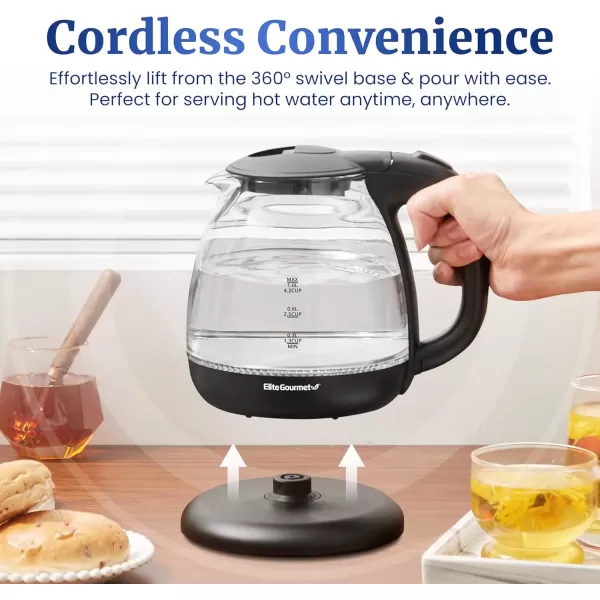 imageElite Gourmet EKT1203W 1350W Double Wall Insulated Cool Touch Electric Water Tea Kettle BPA Free Stainless Steel Interior and Auto ShutOffGlass