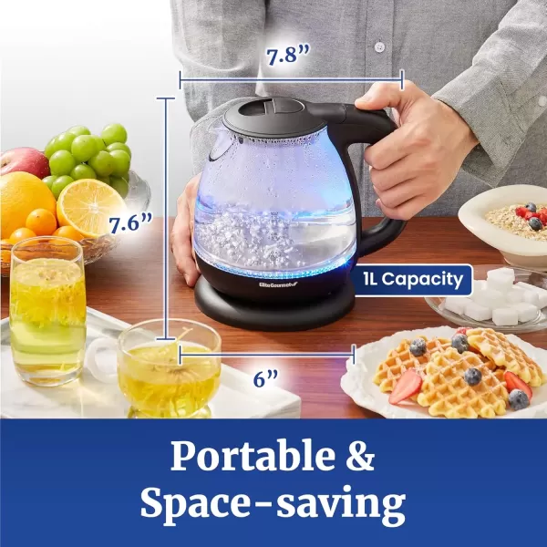imageElite Gourmet EKT1203W 1350W Double Wall Insulated Cool Touch Electric Water Tea Kettle BPA Free Stainless Steel Interior and Auto ShutOffGlass