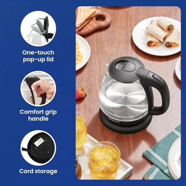imageElite Gourmet EKT1203W 1350W Double Wall Insulated Cool Touch Electric Water Tea Kettle BPA Free Stainless Steel Interior and Auto ShutOffGlass