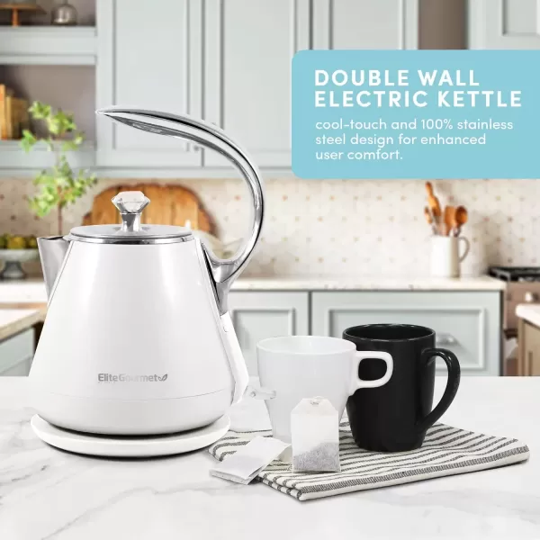 imageElite Gourmet EKT1203W 1350W Double Wall Insulated Cool Touch Electric Water Tea Kettle BPA Free Stainless Steel Interior and Auto ShutOffIvory