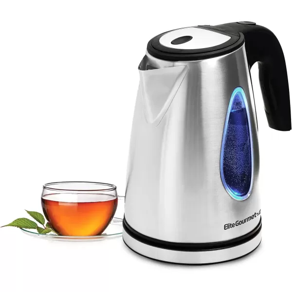 imageElite Gourmet EKT1203W 1350W Double Wall Insulated Cool Touch Electric Water Tea Kettle BPA Free Stainless Steel Interior and Auto ShutOffStainless Steel