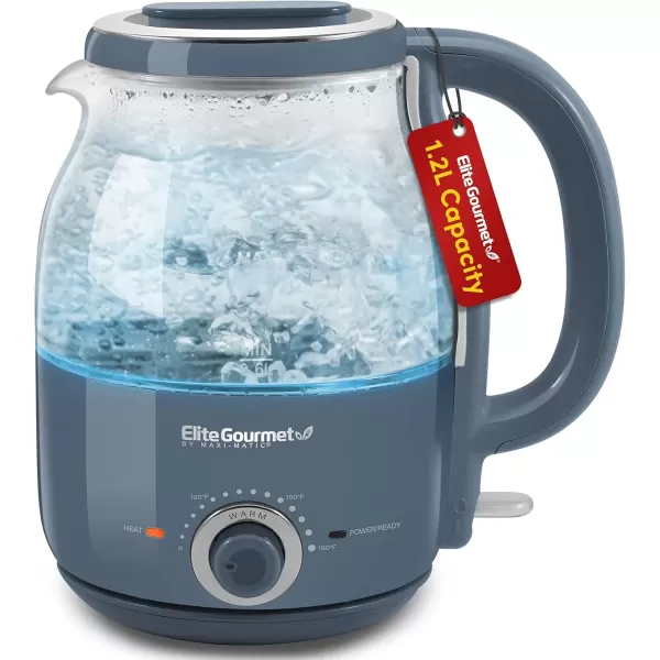 imageElite Gourmet EKT1220M 12L Electric BPAFree 1200W Glass Kettle Temperature Dial Keep Warm Function Cordless 360 Base Blue LED Interior Auto ShutOff Function  Quick Boil MintSlate Blue