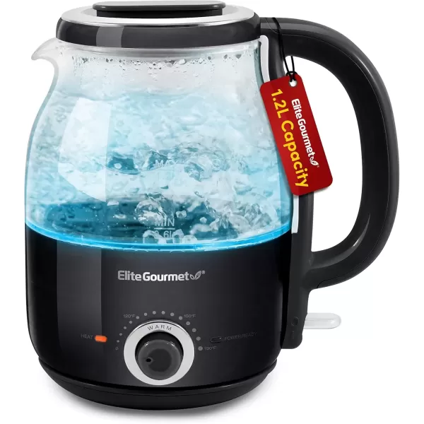 imageElite Gourmet EKT1220M 12L Electric BPAFree 1200W Glass Kettle Temperature Dial Keep Warm Function Cordless 360 Base Blue LED Interior Auto ShutOff Function  Quick Boil MintBlack