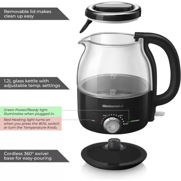 imageElite Gourmet EKT1220M 12L Electric BPAFree 1200W Glass Kettle Temperature Dial Keep Warm Function Cordless 360 Base Blue LED Interior Auto ShutOff Function  Quick Boil MintBlack