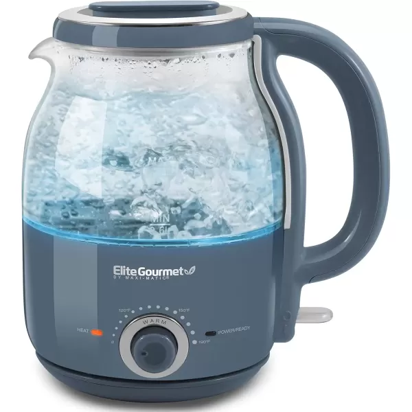 imageElite Gourmet EKT1220M 12L Electric BPAFree 1200W Glass Kettle Temperature Dial Keep Warm Function Cordless 360 Base Blue LED Interior Auto ShutOff Function  Quick Boil MintSlate Blue