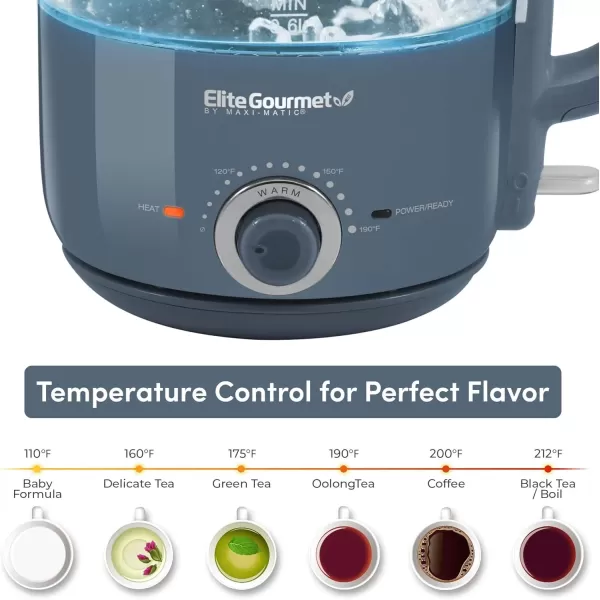 imageElite Gourmet EKT1220M 12L Electric BPAFree 1200W Glass Kettle Temperature Dial Keep Warm Function Cordless 360 Base Blue LED Interior Auto ShutOff Function  Quick Boil MintSlate Blue