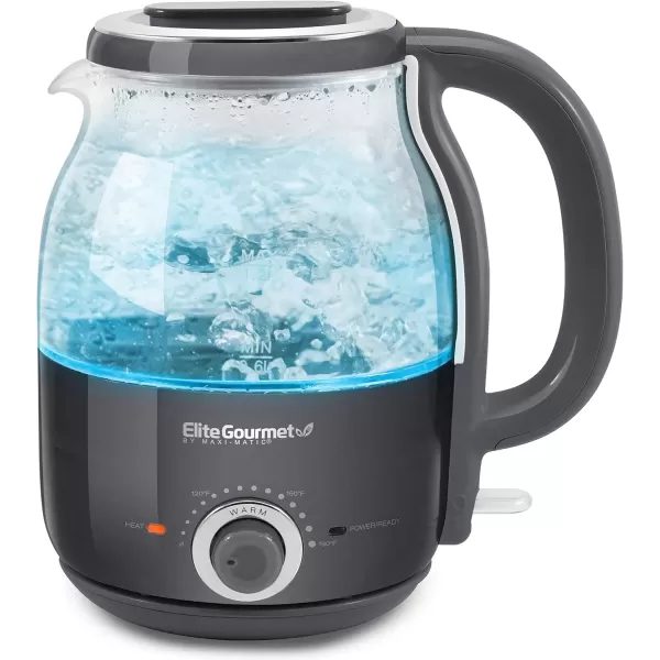imageElite Gourmet EKT1220M 12L Electric BPAFree 1200W Glass Kettle Temperature Dial Keep Warm Function Cordless 360 Base Blue LED Interior Auto ShutOff Function  Quick Boil MintDark Gray
