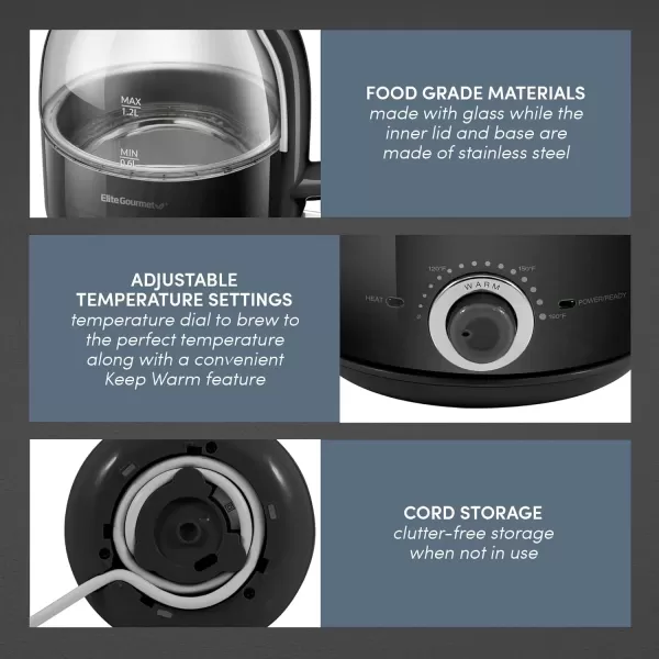 imageElite Gourmet EKT1220M 12L Electric BPAFree 1200W Glass Kettle Temperature Dial Keep Warm Function Cordless 360 Base Blue LED Interior Auto ShutOff Function  Quick Boil MintBlack