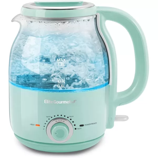 imageElite Gourmet EKT1220M 12L Electric BPAFree 1200W Glass Kettle Temperature Dial Keep Warm Function Cordless 360 Base Blue LED Interior Auto ShutOff Function  Quick Boil MintMint