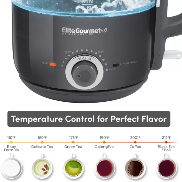 imageElite Gourmet EKT1220M 12L Electric BPAFree 1200W Glass Kettle Temperature Dial Keep Warm Function Cordless 360 Base Blue LED Interior Auto ShutOff Function  Quick Boil MintDark Gray