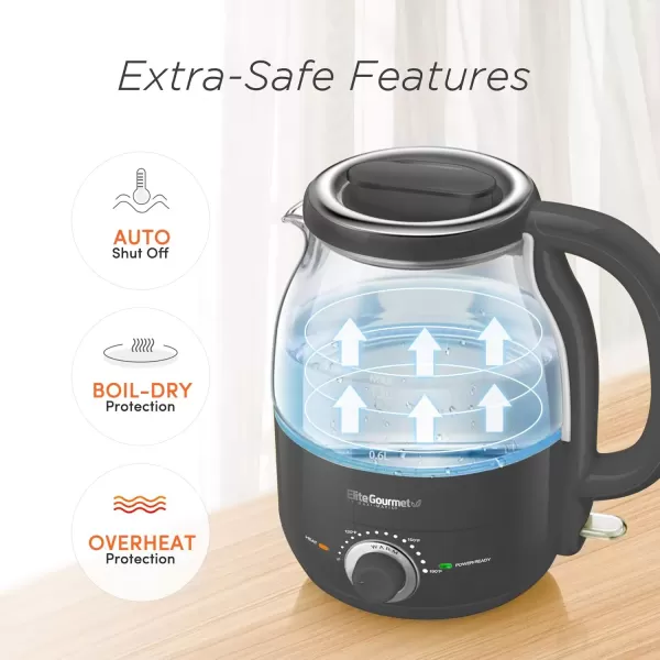 imageElite Gourmet EKT1220M 12L Electric BPAFree 1200W Glass Kettle Temperature Dial Keep Warm Function Cordless 360 Base Blue LED Interior Auto ShutOff Function  Quick Boil MintDark Gray