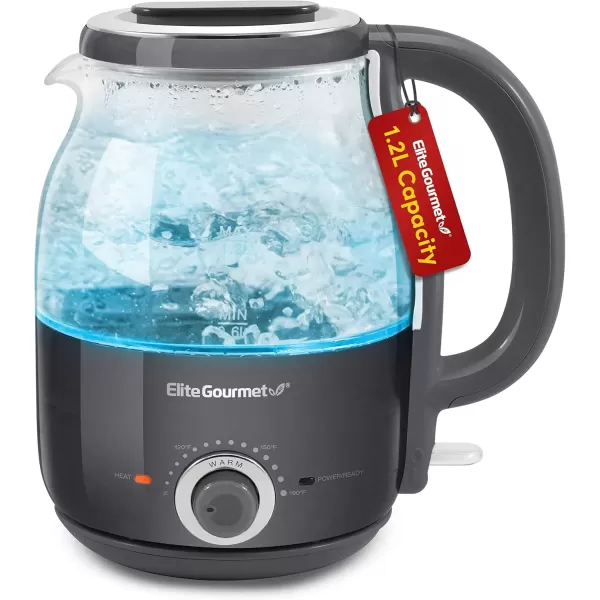 imageElite Gourmet EKT1220M 12L Electric BPAFree 1200W Glass Kettle Temperature Dial Keep Warm Function Cordless 360 Base Blue LED Interior Auto ShutOff Function  Quick Boil MintDark Gray