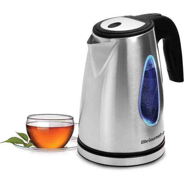 imageElite Gourmet EKT1271 Ultimate 17 Liter Electric Kettle  Stainless Steel Design ampamp Cordless 360 Base Stylish Blue LED Interior Handy Auto ShutOff Function  Quickly Boil Water For Tea ampamp MoreStainless Steel