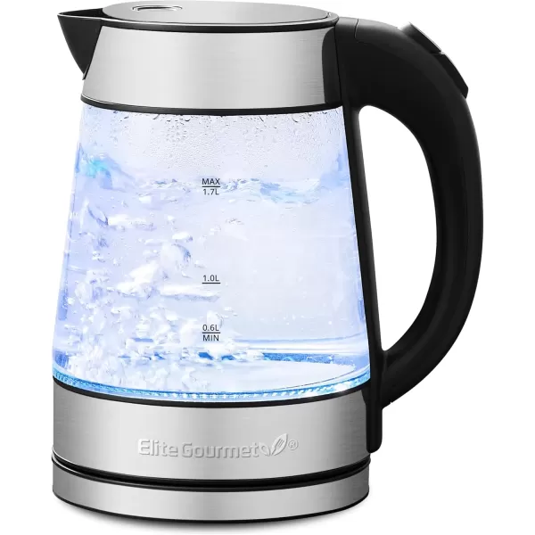 imageElite Gourmet EKT1271 Ultimate 17 Liter Electric Kettle  Stainless Steel Design ampamp Cordless 360 Base Stylish Blue LED Interior Handy Auto ShutOff Function  Quickly Boil Water For Tea ampamp MoreStainless SteelGlass