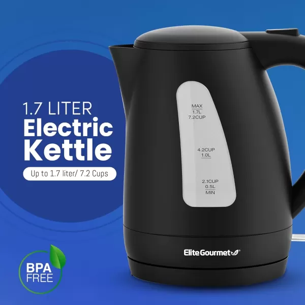 imageElite Gourmet EKT1271 Ultimate 17 Liter Electric Kettle  Stainless Steel Design ampamp Cordless 360 Base Stylish Blue LED Interior Handy Auto ShutOff Function  Quickly Boil Water For Tea ampamp MoreBlack