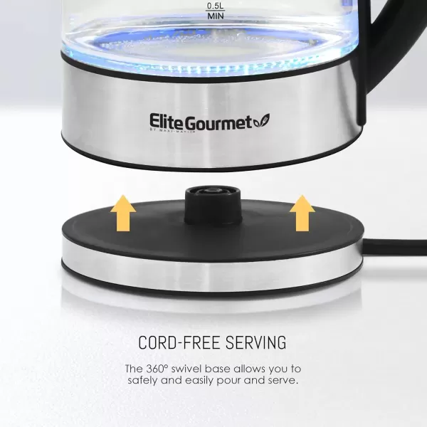 imageElite Gourmet EKT1271 Ultimate 17 Liter Electric Kettle  Stainless Steel Design ampamp Cordless 360 Base Stylish Blue LED Interior Handy Auto ShutOff Function  Quickly Boil Water For Tea ampamp MoreGlass
