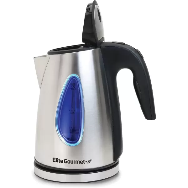 imageElite Gourmet EKT1271 Ultimate 17 Liter Electric Kettle  Stainless Steel Design ampamp Cordless 360 Base Stylish Blue LED Interior Handy Auto ShutOff Function  Quickly Boil Water For Tea ampamp MoreStainless Steel