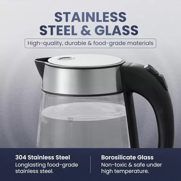 imageElite Gourmet EKT1271 Ultimate 17 Liter Electric Kettle  Stainless Steel Design ampamp Cordless 360 Base Stylish Blue LED Interior Handy Auto ShutOff Function  Quickly Boil Water For Tea ampamp MoreStainless SteelGlass