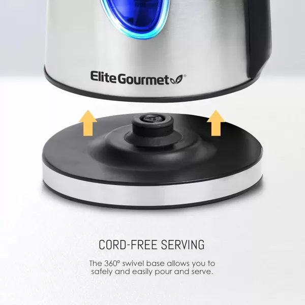 imageElite Gourmet EKT1271 Ultimate 17 Liter Electric Kettle  Stainless Steel Design ampamp Cordless 360 Base Stylish Blue LED Interior Handy Auto ShutOff Function  Quickly Boil Water For Tea ampamp MoreStainless Steel