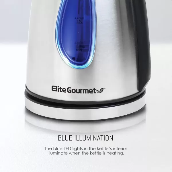 imageElite Gourmet EKT1271 Ultimate 17 Liter Electric Kettle  Stainless Steel Design ampamp Cordless 360 Base Stylish Blue LED Interior Handy Auto ShutOff Function  Quickly Boil Water For Tea ampamp MoreStainless Steel