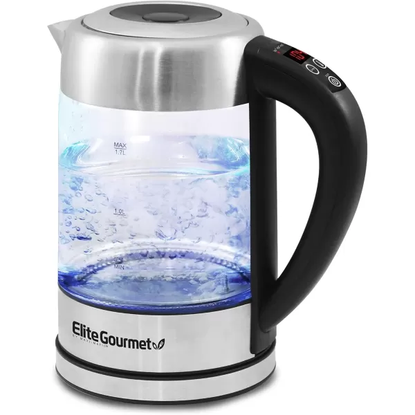 imageElite Gourmet EKT1271 Ultimate 17 Liter Electric Kettle  Stainless Steel Design ampamp Cordless 360 Base Stylish Blue LED Interior Handy Auto ShutOff Function  Quickly Boil Water For Tea ampamp MoreGlass