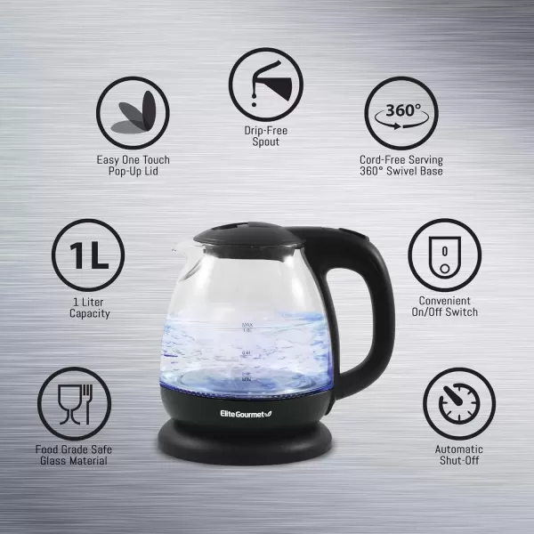 imageElite Gourmet EKT1271 Ultimate 17 Liter Electric Kettle  Stainless Steel Design ampamp Cordless 360 Base Stylish Blue LED Interior Handy Auto ShutOff Function  Quickly Boil Water For Tea ampamp MoreGlass