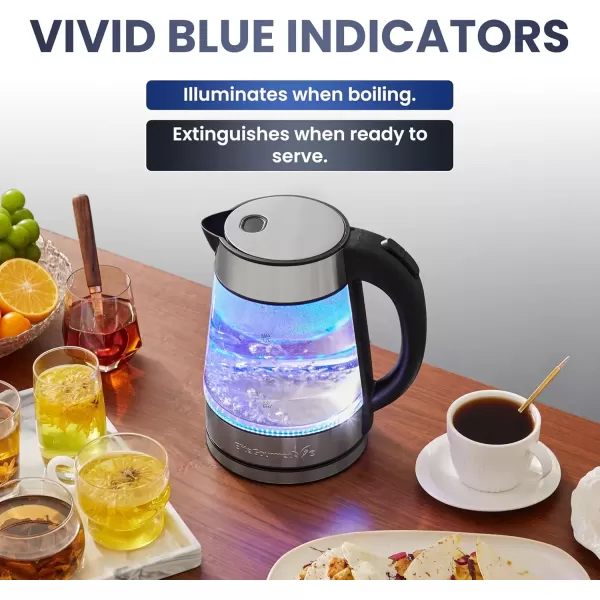 imageElite Gourmet EKT1271 Ultimate 17 Liter Electric Kettle  Stainless Steel Design ampamp Cordless 360 Base Stylish Blue LED Interior Handy Auto ShutOff Function  Quickly Boil Water For Tea ampamp MoreStainless SteelGlass