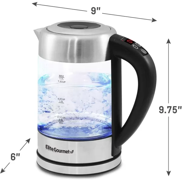 imageElite Gourmet EKT1271 Ultimate 17 Liter Electric Kettle  Stainless Steel Design ampamp Cordless 360 Base Stylish Blue LED Interior Handy Auto ShutOff Function  Quickly Boil Water For Tea ampamp MoreGlass