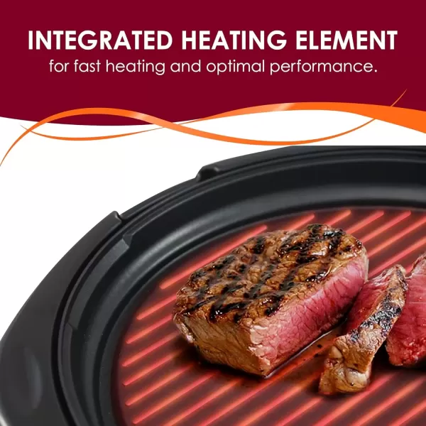 imageElite Gourmet EMG980B Smokeless Electric Tabletop Grill Nonstick 6Serving Dishwasher Safe Removable Grilling Plate Grill Indoor Tempered Glass Lid Adjustable Temperature 14quot Black14