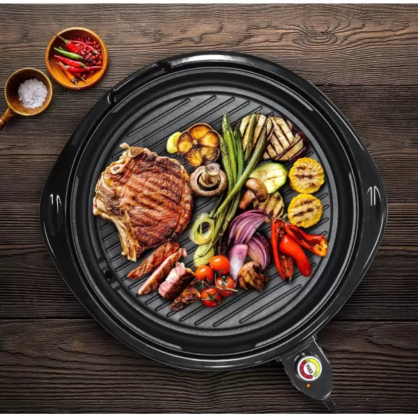 imageElite Gourmet EMG980B Smokeless Electric Tabletop Grill Nonstick 6Serving Dishwasher Safe Removable Grilling Plate Grill Indoor Tempered Glass Lid Adjustable Temperature 14quot Black14