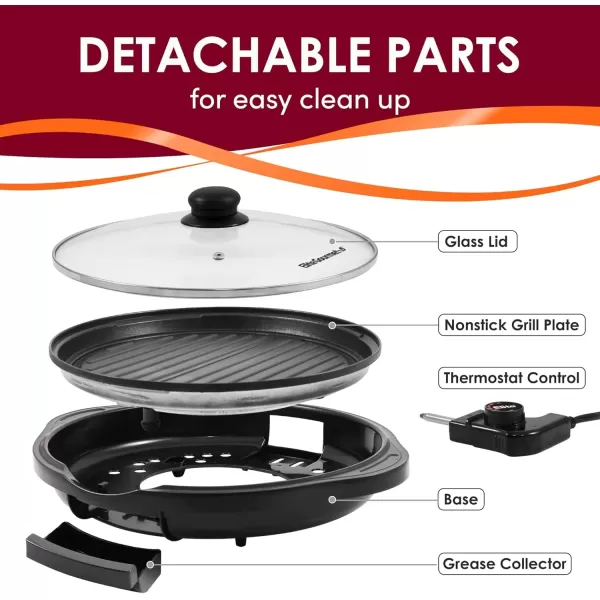 imageElite Gourmet EMG980B Smokeless Electric Tabletop Grill Nonstick 6Serving Dishwasher Safe Removable Grilling Plate Grill Indoor Tempered Glass Lid Adjustable Temperature 14quot Black11