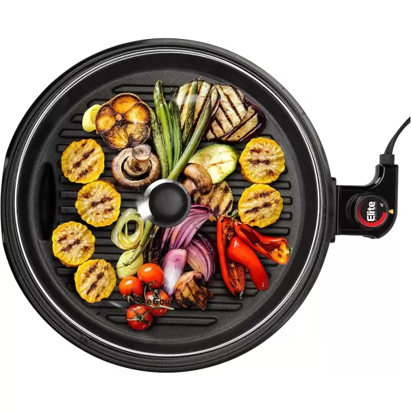 imageElite Gourmet EMG980B Smokeless Electric Tabletop Grill Nonstick 6Serving Dishwasher Safe Removable Grilling Plate Grill Indoor Tempered Glass Lid Adjustable Temperature 14quot Black12