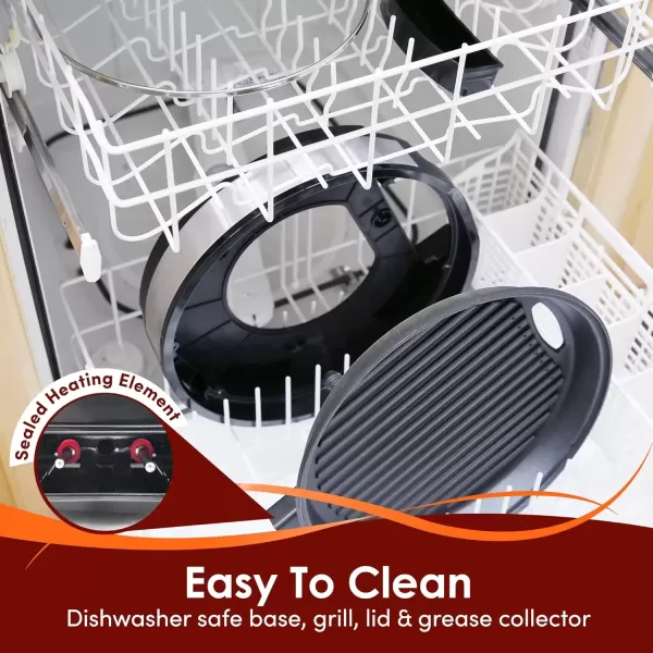 imageElite Gourmet EMG980BSC Large Indoor Electric Round Nonstick Grill Cool Touch Fast Heat Up Ideal LowFat Meals Easy to Clean Design Dishwasher Safe Includes Glass Lid 14quot Round B Black12