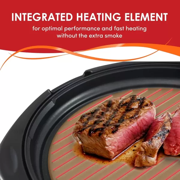 imageElite Gourmet EMG980BSC Large Indoor Electric Round Nonstick Grill Cool Touch Fast Heat Up Ideal LowFat Meals Easy to Clean Design Dishwasher Safe Includes Glass Lid 14quot Round B Black14 Round B