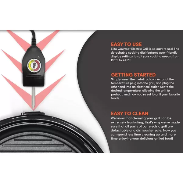 imageElite Gourmet EMG980BSC Large Indoor Electric Round Nonstick Grill Cool Touch Fast Heat Up Ideal LowFat Meals Easy to Clean Design Dishwasher Safe Includes Glass Lid 14quot Round B Black14 Round B