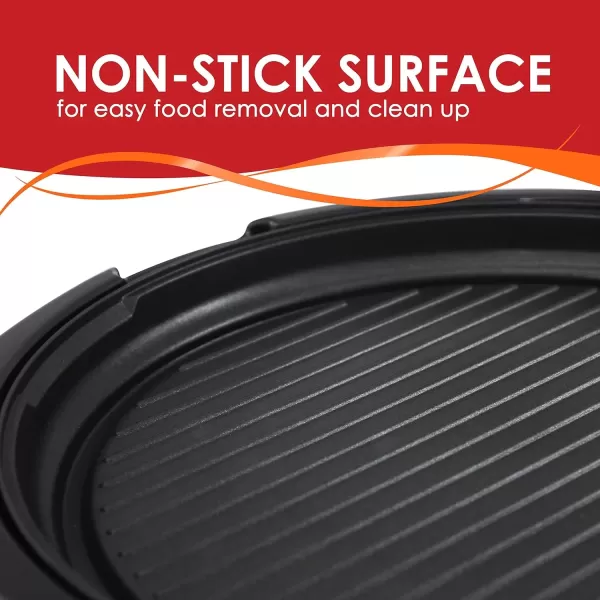 imageElite Gourmet EMG980BSC Large Indoor Electric Round Nonstick Grill Cool Touch Fast Heat Up Ideal LowFat Meals Easy to Clean Design Dishwasher Safe Includes Glass Lid 14quot Round B Black14 Round B