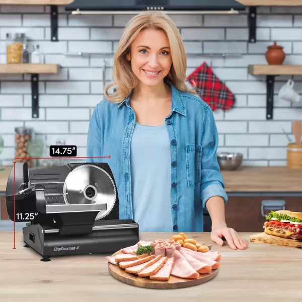 imageElite Gourmet EMT625B Ultimate Precision Electric Deli Food Meat Slicer Removable Stainless Steel Blade Adjustable Thickness Ideal for Cold Cuts Hard Cheese Vegetables ampamp Bread 75 BlackGraphite Black