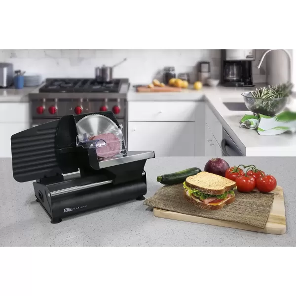 imageElite Gourmet EMT625B Ultimate Precision Electric Deli Food Meat Slicer Removable Stainless Steel Blade Adjustable Thickness Ideal for Cold Cuts Hard Cheese Vegetables ampamp Bread 75 BlackBlack