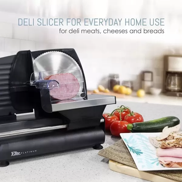imageElite Gourmet EMT625B Ultimate Precision Electric Deli Food Meat Slicer Removable Stainless Steel Blade Adjustable Thickness Ideal for Cold Cuts Hard Cheese Vegetables ampamp Bread 75 BlackBlack