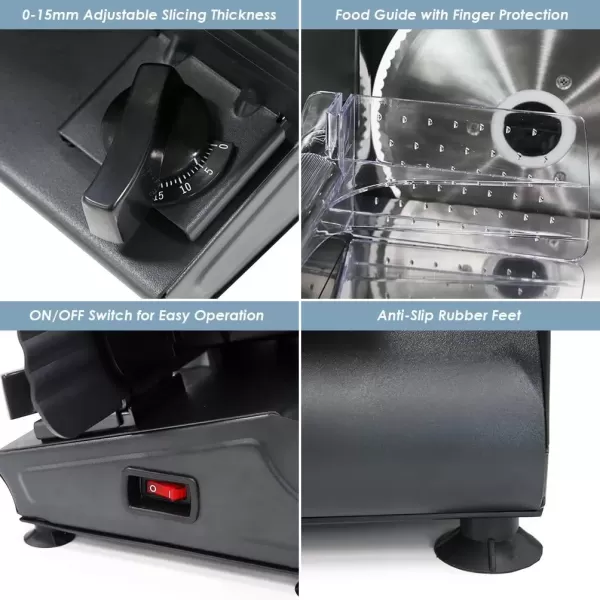 imageElite Gourmet EMT625B Ultimate Precision Electric Deli Food Meat Slicer Removable Stainless Steel Blade Adjustable Thickness Ideal for Cold Cuts Hard Cheese Vegetables ampamp Bread 75 BlackGraphite Black