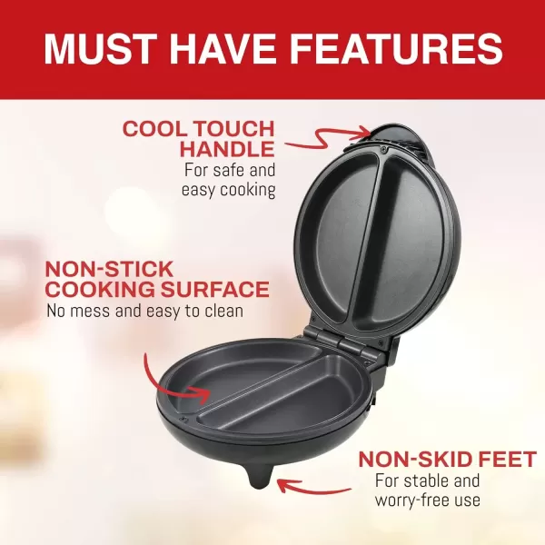 imageElite Gourmet EOM205 NonStick Omelet Frittata Snack Pocket Maker Dessert Maker 2 Individual 65quot Omelets Stainless Steel and BlackStainless Steel and Black