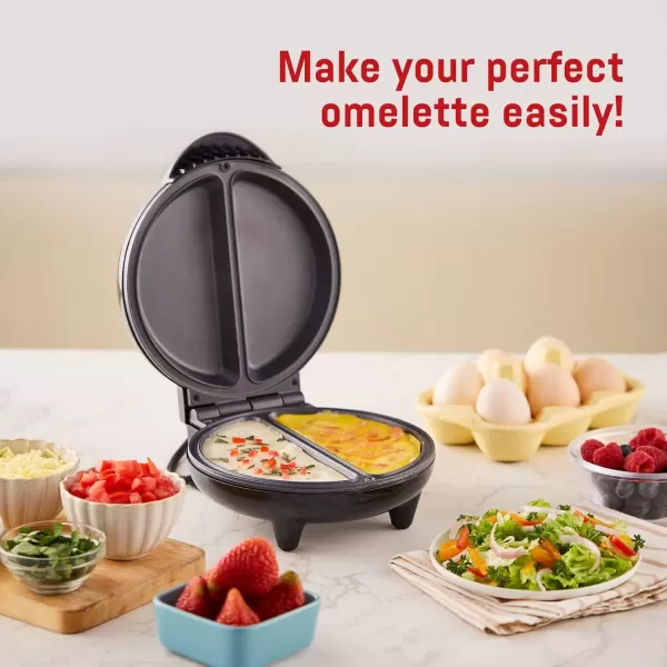 imageElite Gourmet EOM205 NonStick Omelet Frittata Snack Pocket Maker Dessert Maker 2 Individual 65quot Omelets Stainless Steel and BlackStainless Steel and Black