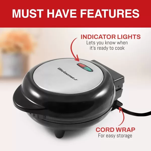 imageElite Gourmet EOM205 NonStick Omelet Frittata Snack Pocket Maker Dessert Maker 2 Individual 65quot Omelets Stainless Steel and BlackStainless Steel and Black