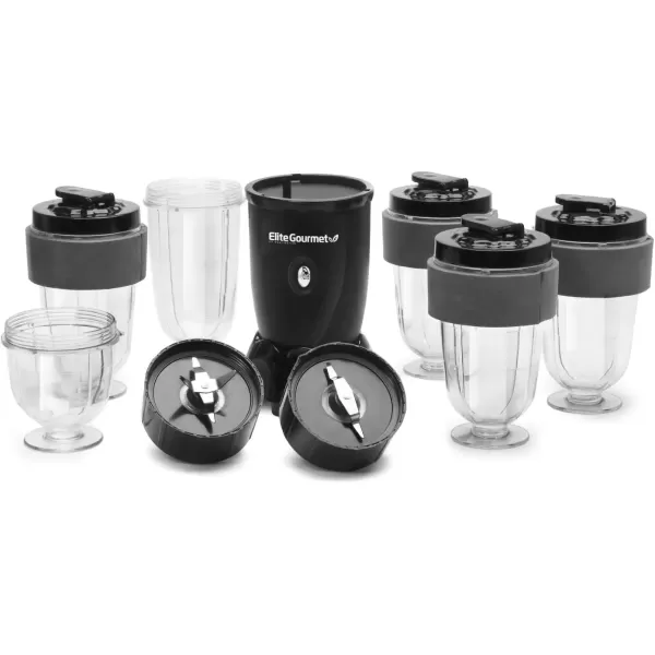 imageElite Gourmet EPB1800A 17Piece Personal Drink Mixer Blender Sports Blender 16 Oz capacity Includes Chopping and Blending Blade Drink Lids and Extra CupsNew Version
