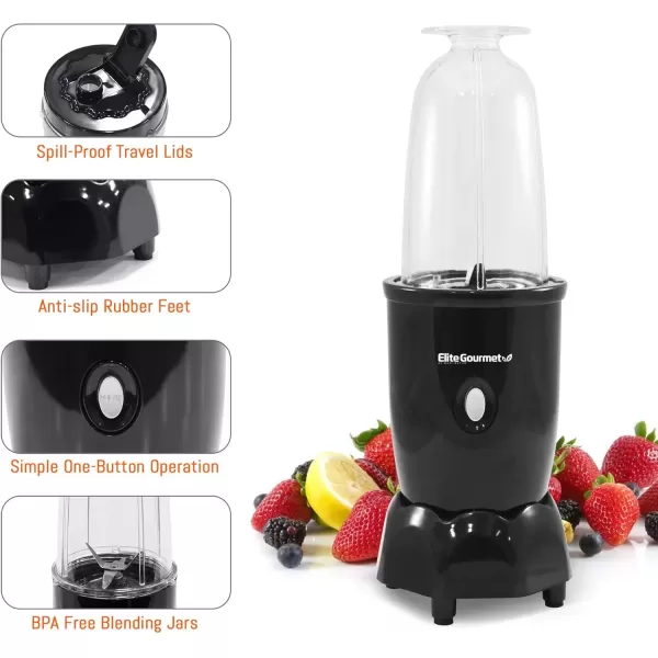 imageElite Gourmet EPB1800A 17Piece Personal Drink Mixer Blender Sports Blender 16 Oz capacity Includes Chopping and Blending Blade Drink Lids and Extra CupsNew Version